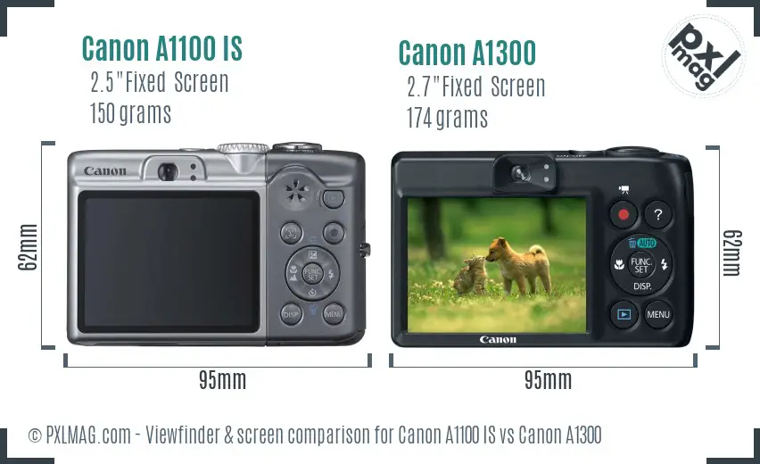 Canon A1100 IS vs Canon A1300 Screen and Viewfinder comparison