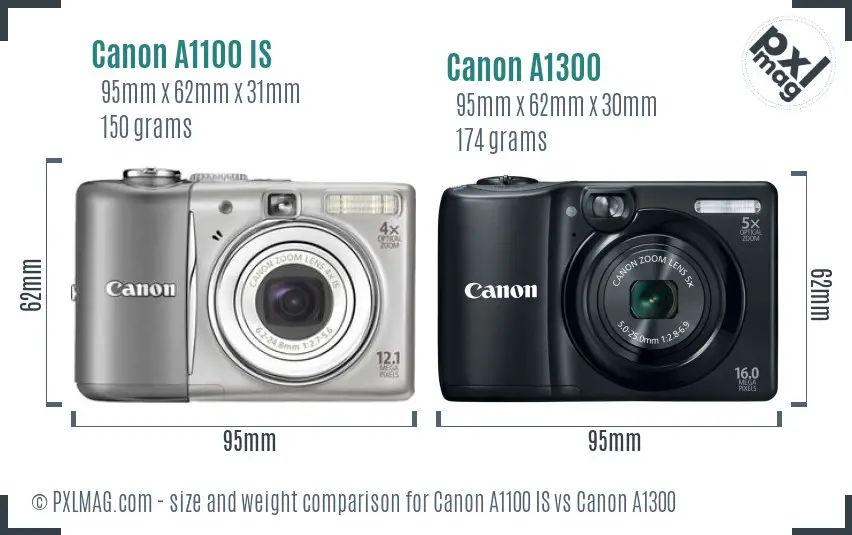 Canon A1100 IS vs Canon A1300 size comparison