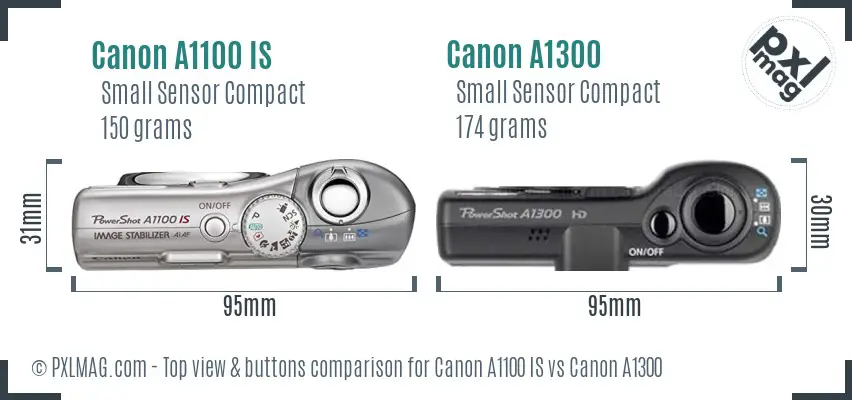 Canon A1100 IS vs Canon A1300 top view buttons comparison