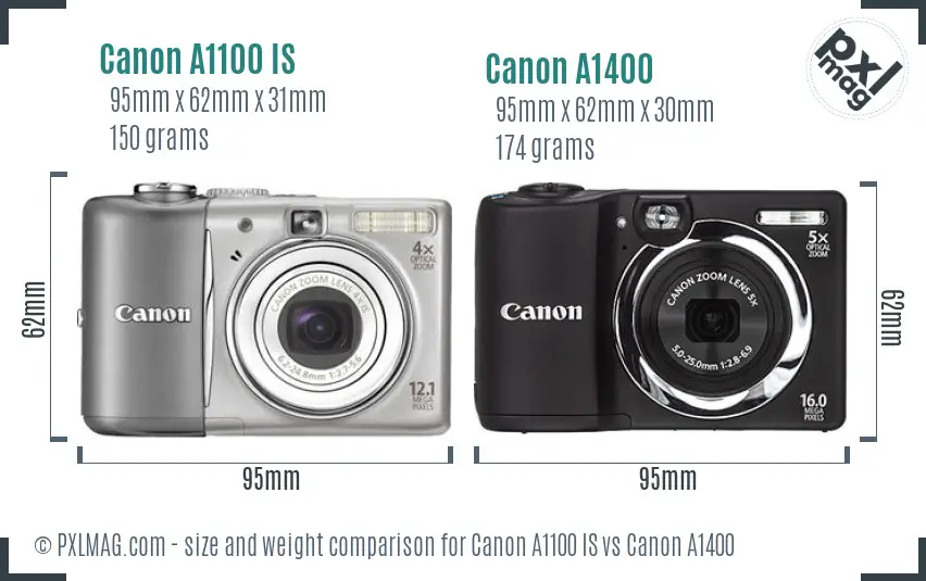 Canon A1100 IS vs Canon A1400 size comparison