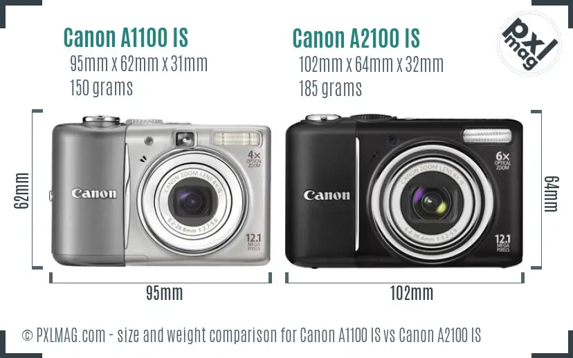 Canon A1100 IS vs Canon A2100 IS size comparison