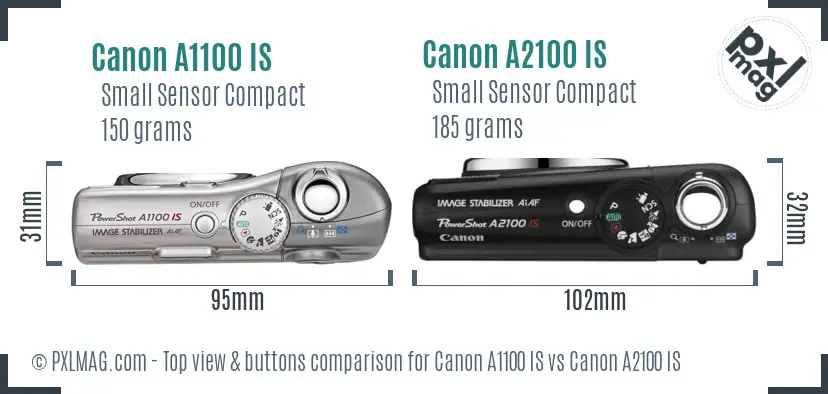 Canon A1100 IS vs Canon A2100 IS top view buttons comparison