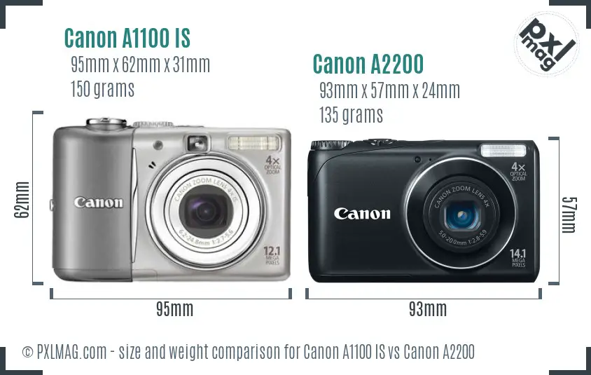 Canon A1100 IS vs Canon A2200 size comparison