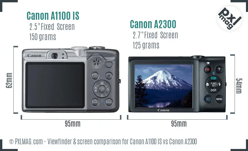 Canon A1100 IS vs Canon A2300 Screen and Viewfinder comparison