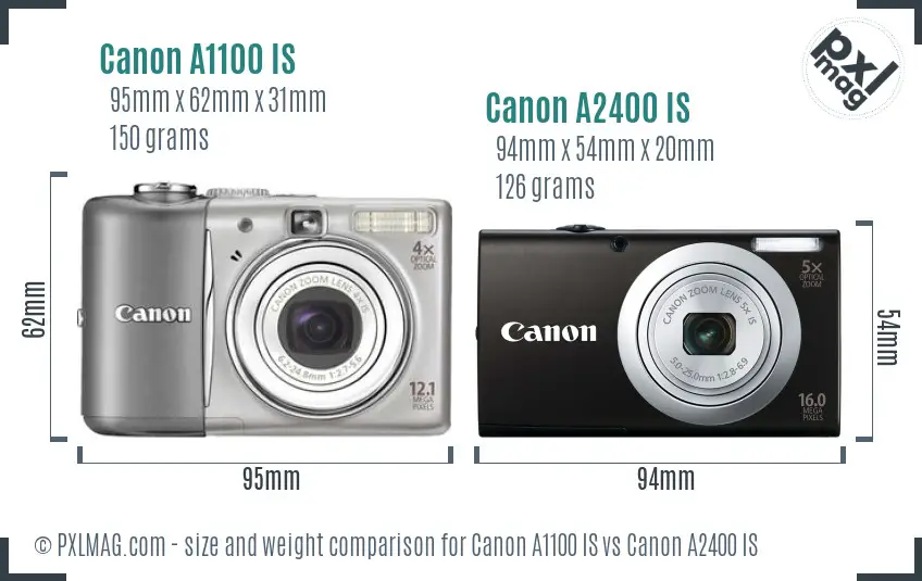 Canon A1100 IS vs Canon A2400 IS size comparison