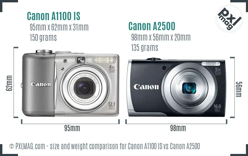Canon A1100 IS vs Canon A2500 size comparison