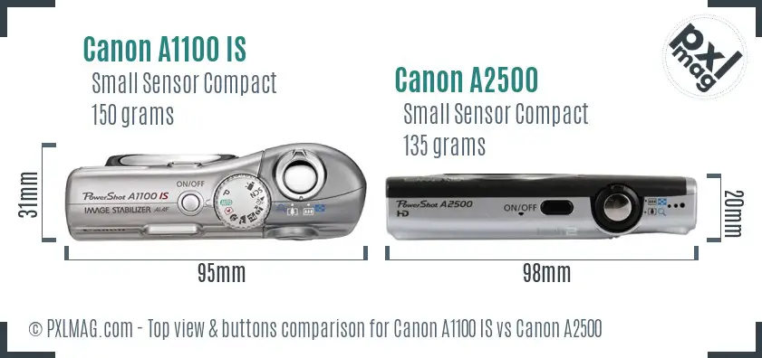 Canon A1100 IS vs Canon A2500 top view buttons comparison