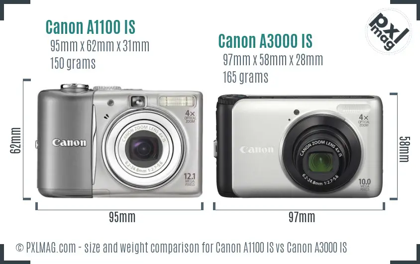 Canon A1100 IS vs Canon A3000 IS size comparison