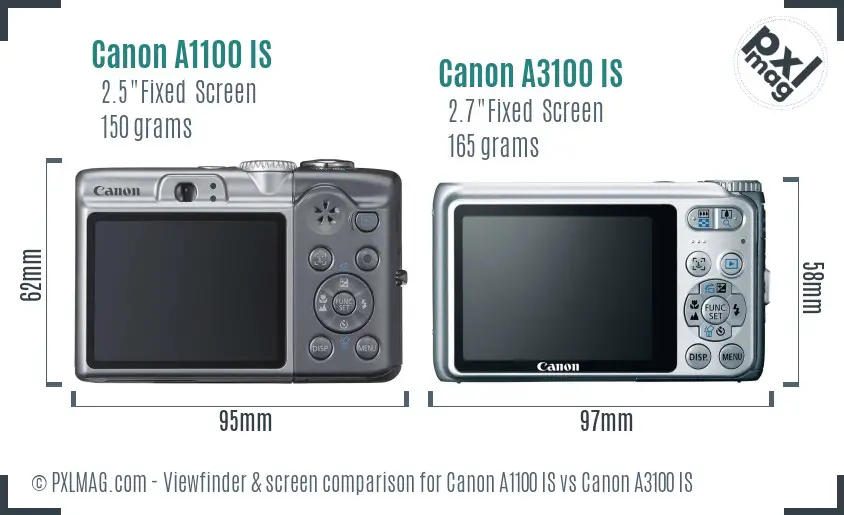 Canon A1100 IS vs Canon A3100 IS Screen and Viewfinder comparison