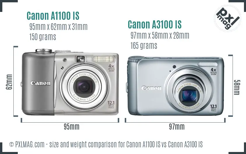 Canon A1100 IS vs Canon A3100 IS size comparison