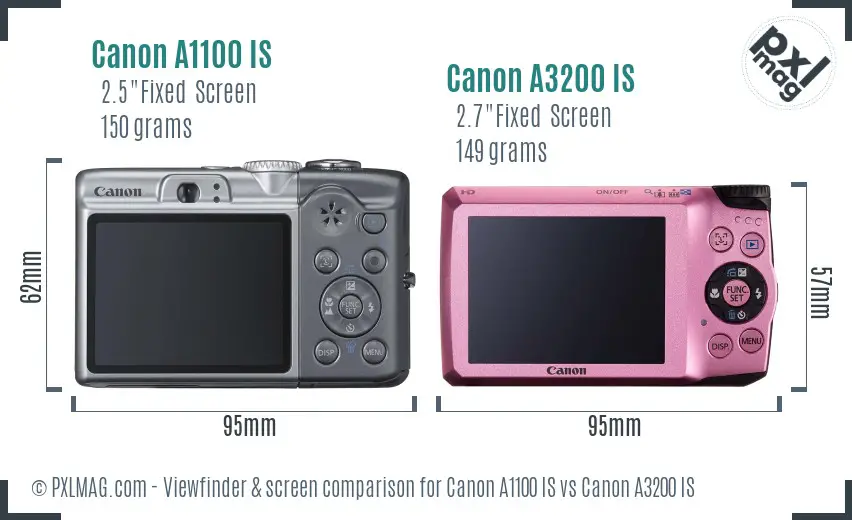 Canon A1100 IS vs Canon A3200 IS Screen and Viewfinder comparison