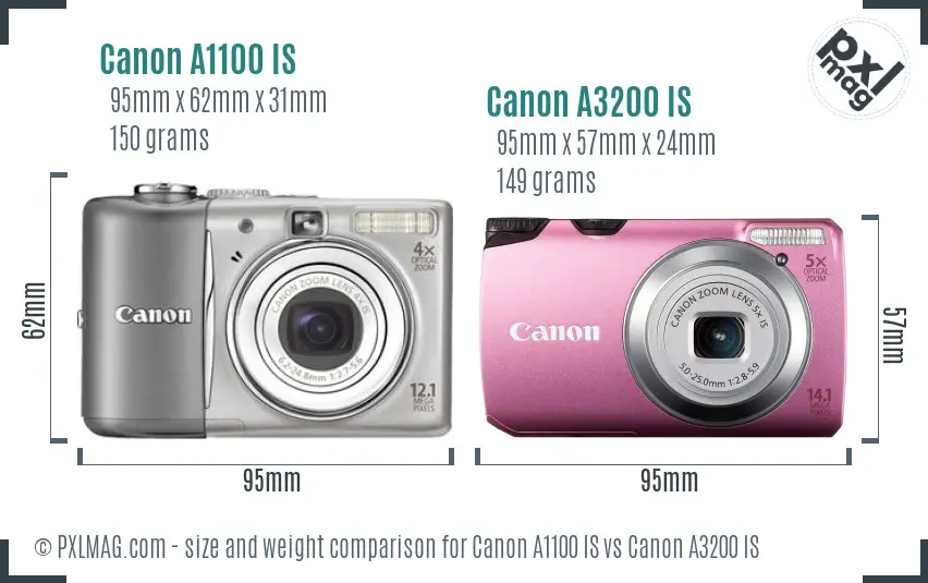 Canon A1100 IS vs Canon A3200 IS size comparison