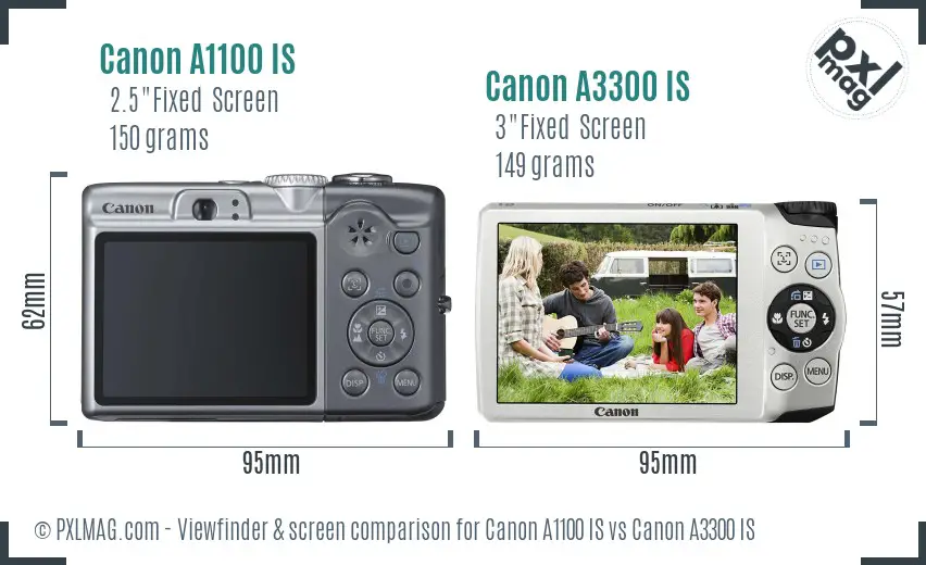 Canon A1100 IS vs Canon A3300 IS Screen and Viewfinder comparison