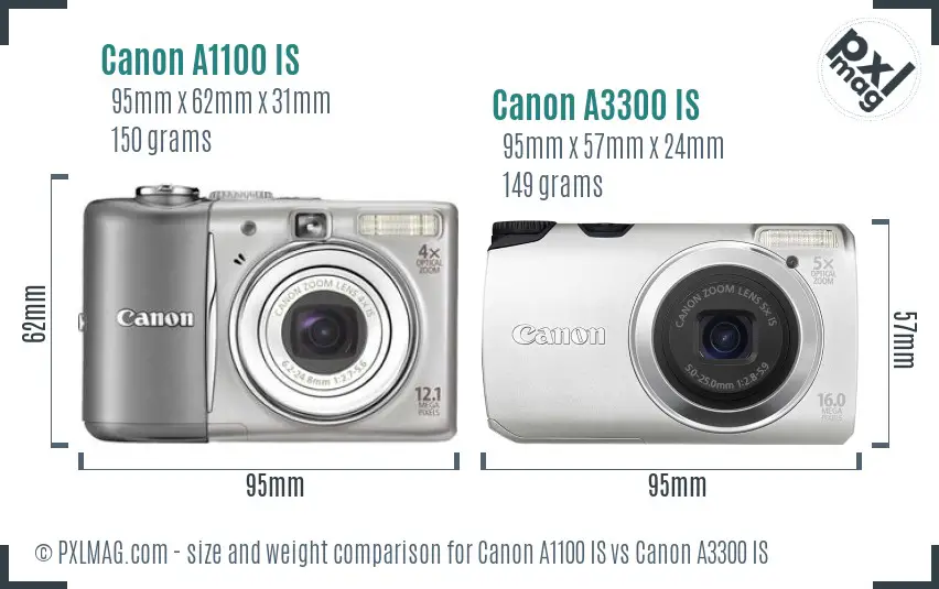 Canon A1100 IS vs Canon A3300 IS size comparison