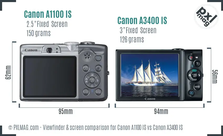 Canon A1100 IS vs Canon A3400 IS Screen and Viewfinder comparison