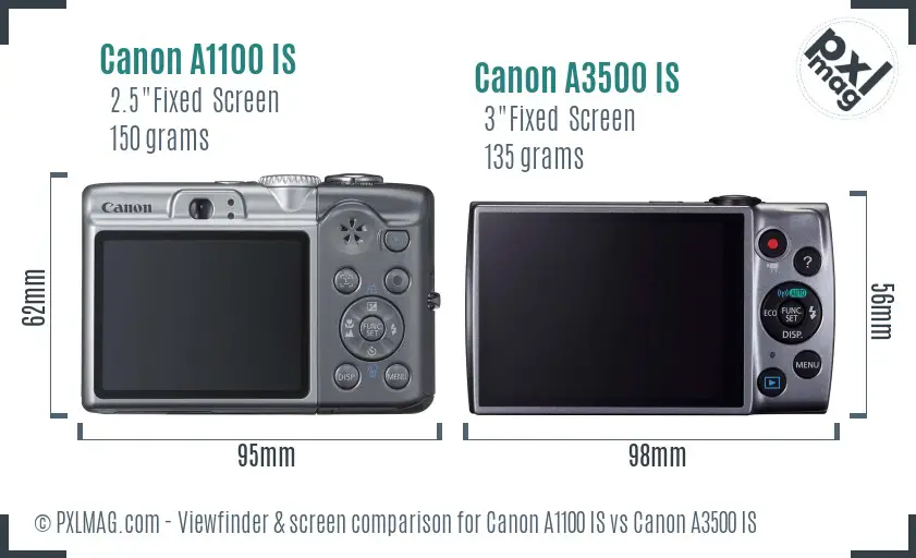 Canon A1100 IS vs Canon A3500 IS Screen and Viewfinder comparison