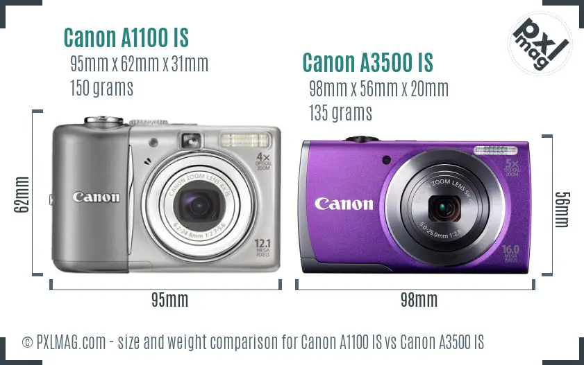Canon A1100 IS vs Canon A3500 IS size comparison