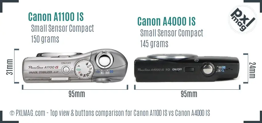 Canon A1100 IS vs Canon A4000 IS top view buttons comparison