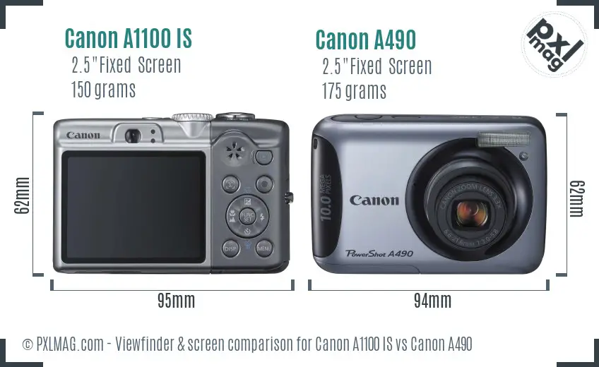 Canon A1100 IS vs Canon A490 Screen and Viewfinder comparison