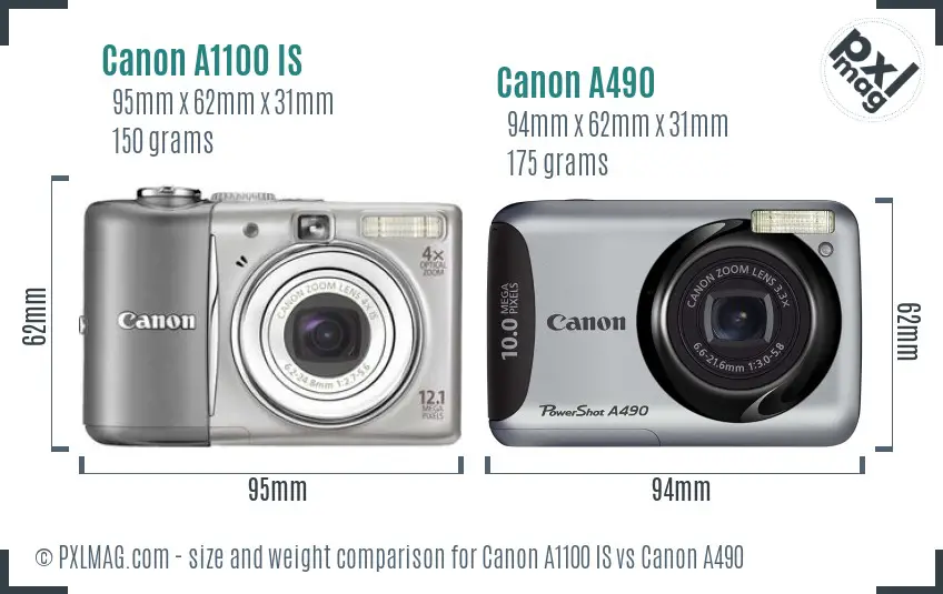 Canon A1100 IS vs Canon A490 size comparison