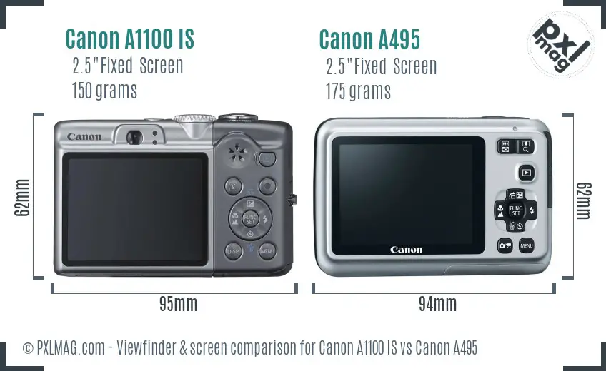 Canon A1100 IS vs Canon A495 Screen and Viewfinder comparison