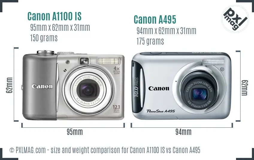 Canon A1100 IS vs Canon A495 size comparison