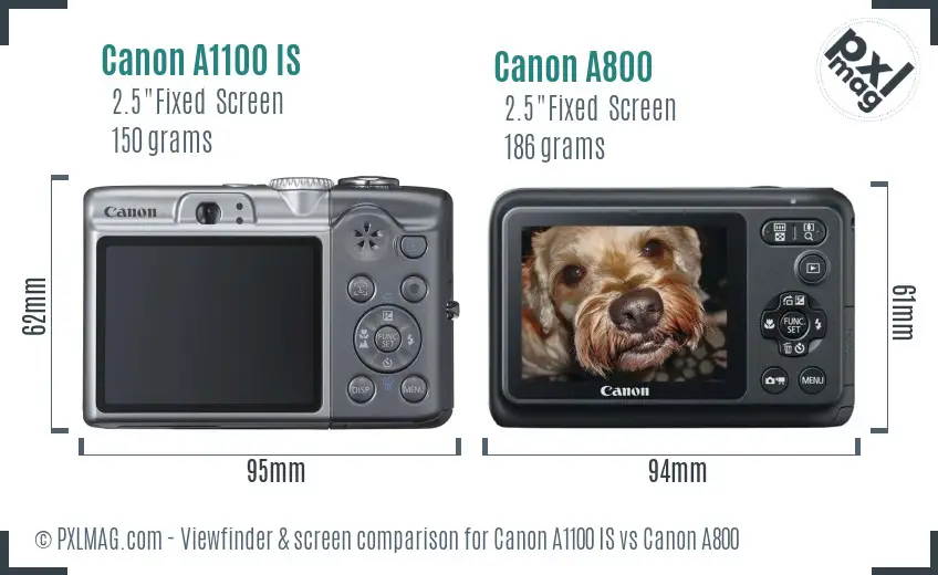 Canon A1100 IS vs Canon A800 Screen and Viewfinder comparison