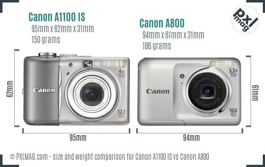 Canon A1100 IS vs Canon A800 size comparison