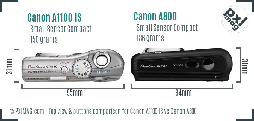 Canon A1100 IS vs Canon A800 top view buttons comparison