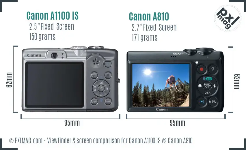 Canon A1100 IS vs Canon A810 Screen and Viewfinder comparison