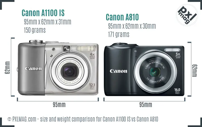 Canon A1100 IS vs Canon A810 size comparison