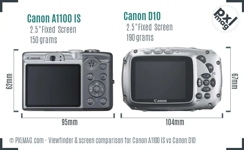 Canon A1100 IS vs Canon D10 Screen and Viewfinder comparison