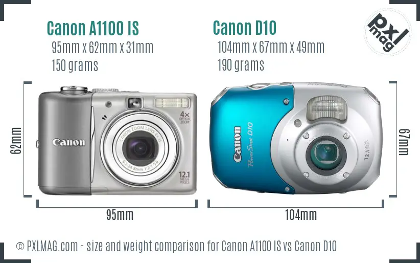 Canon A1100 IS vs Canon D10 size comparison