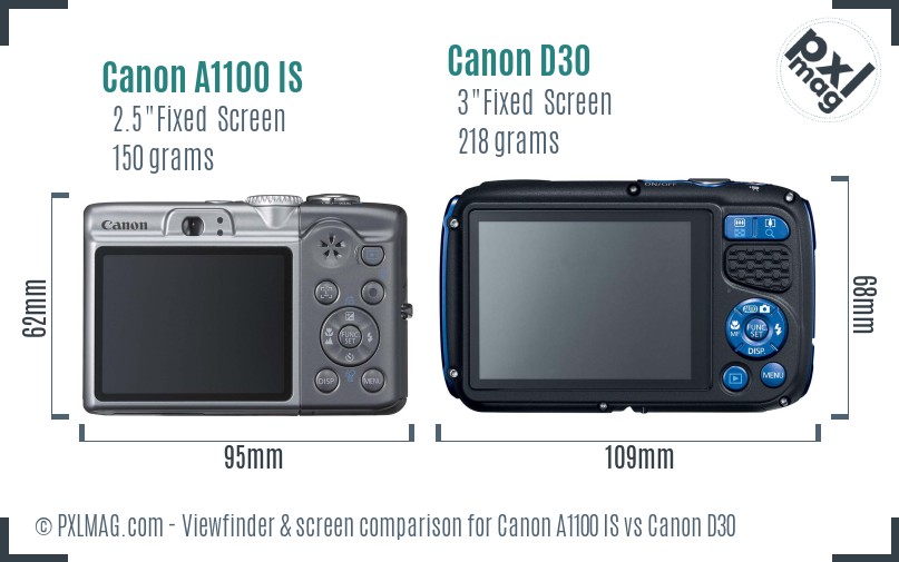 Canon A1100 IS vs Canon D30 Screen and Viewfinder comparison