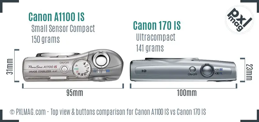 Canon A1100 IS vs Canon 170 IS top view buttons comparison