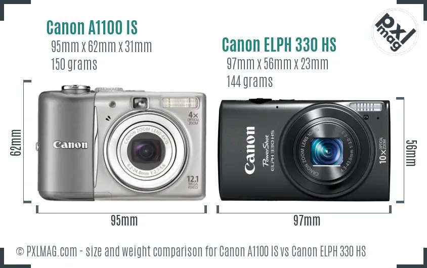 Canon A1100 IS vs Canon ELPH 330 HS size comparison