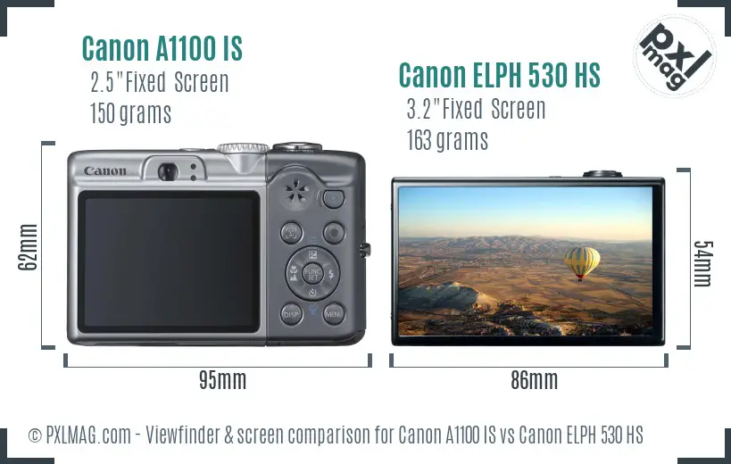 Canon A1100 IS vs Canon ELPH 530 HS Screen and Viewfinder comparison