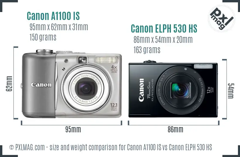 Canon A1100 IS vs Canon ELPH 530 HS size comparison