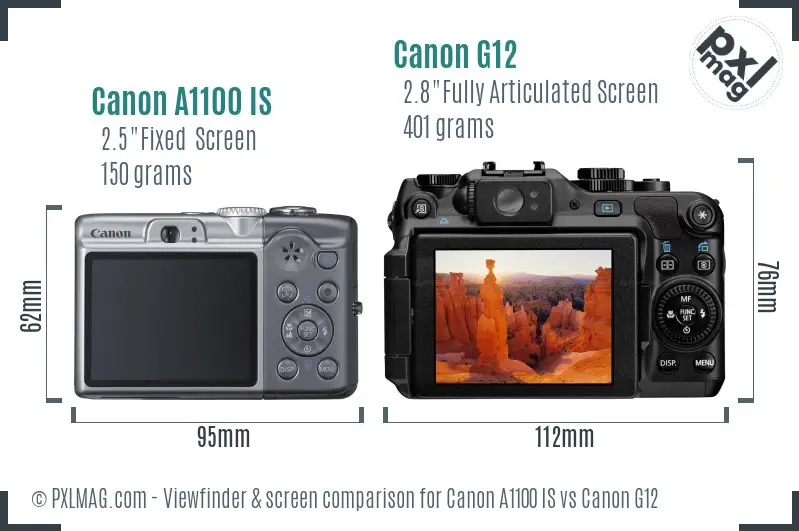 Canon A1100 IS vs Canon G12 Screen and Viewfinder comparison