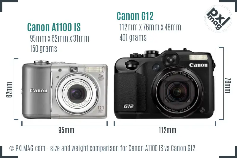 Canon A1100 IS vs Canon G12 size comparison