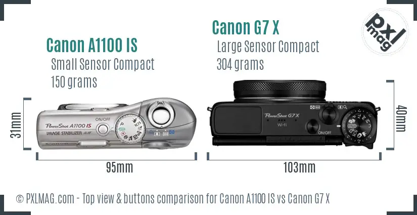Canon A1100 IS vs Canon G7 X top view buttons comparison