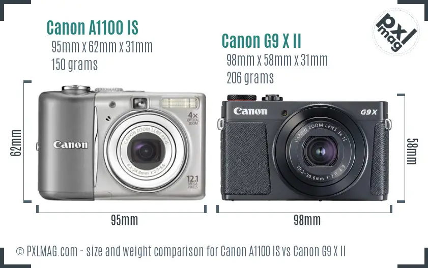 Canon A1100 IS vs Canon G9 X II size comparison Canon A1100 IS vs Canon G9 X II size comparison