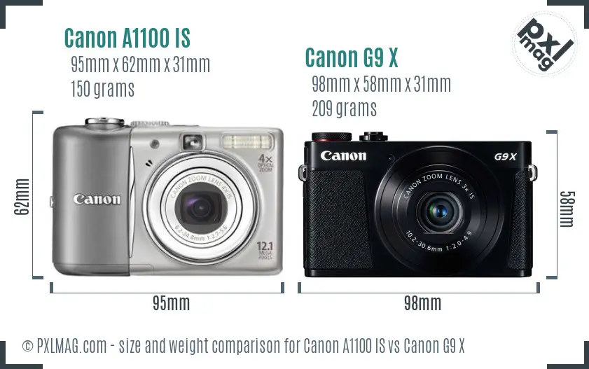 Canon A1100 IS vs Canon G9 X size comparison