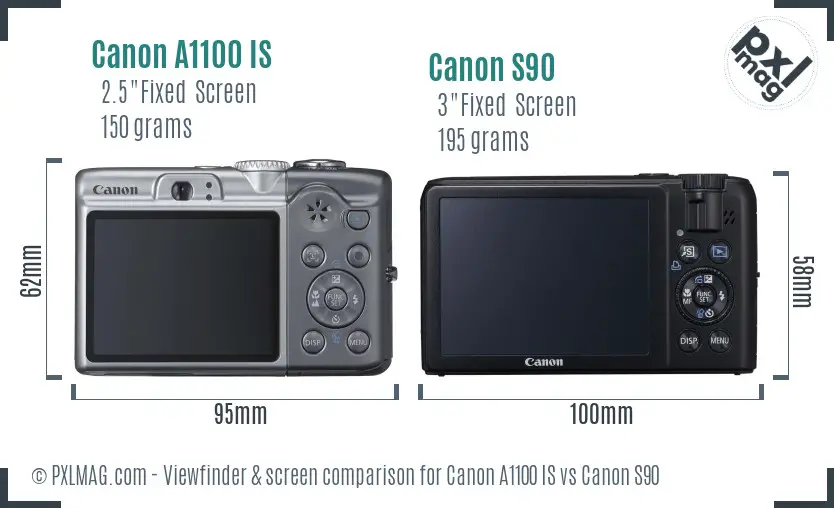 Canon A1100 IS vs Canon S90 Screen and Viewfinder comparison