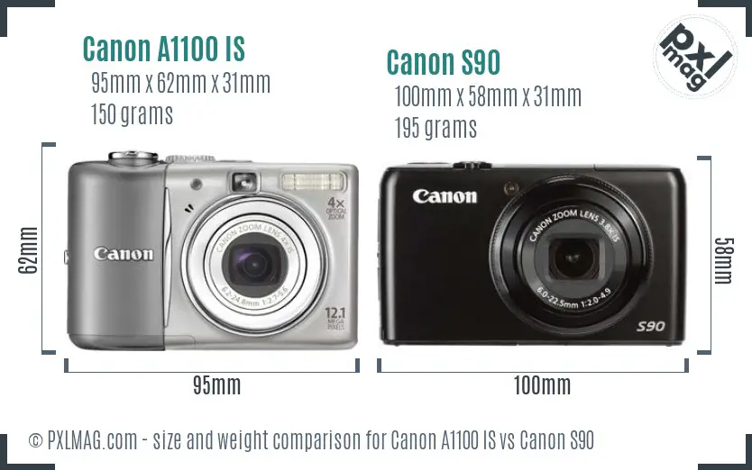 Canon A1100 IS vs Canon S90 size comparison