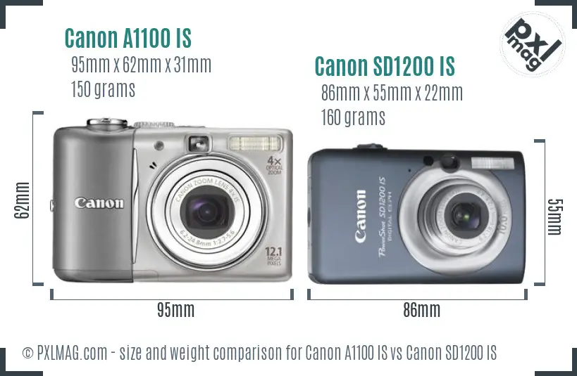 Canon A1100 IS vs Canon SD1200 IS size comparison Canon A1100 IS vs Canon SD1200 IS size comparison