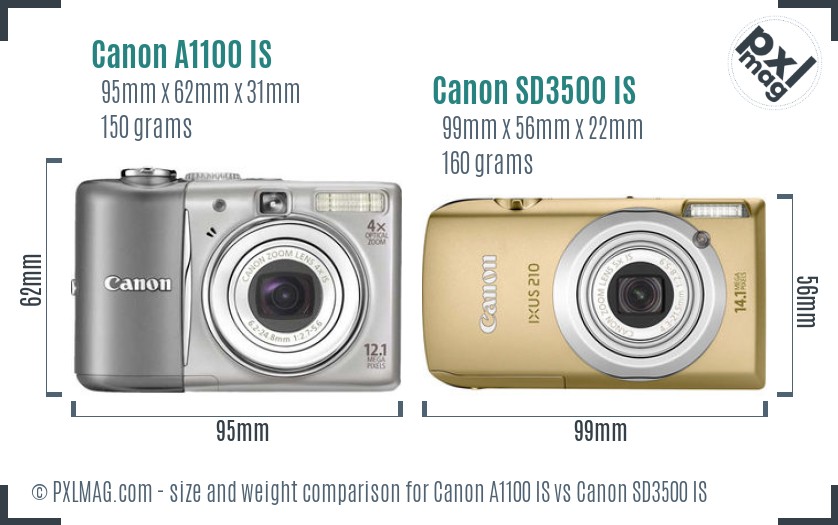 Canon A1100 IS vs Canon SD3500 IS size comparison