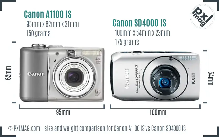 Canon A1100 IS vs Canon SD4000 IS size comparison