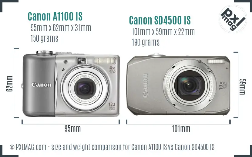 Canon A1100 IS vs Canon SD4500 IS size comparison Canon A1100 IS vs Canon SD4500 IS size comparison