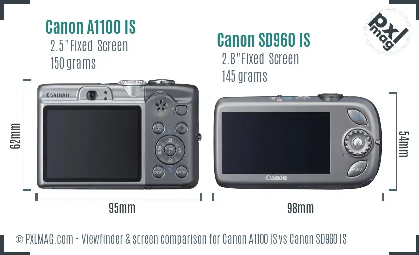 Canon A1100 IS vs Canon SD960 IS Screen and Viewfinder comparison